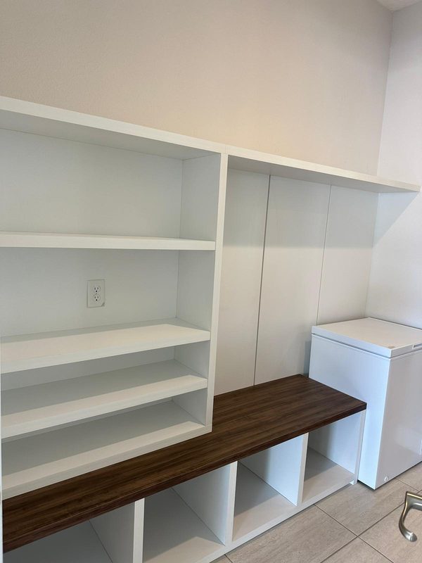 Functional laundry with custom open shelving