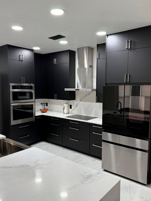 Contemporary Kitchen with Custom Black Cabinetry