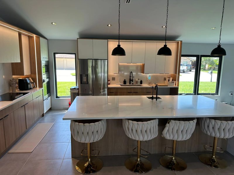 Contemporary kitchen with custom island cabinetry