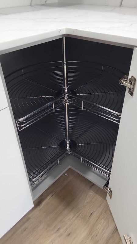 Corner Pantry with Rotating Wire Shelving