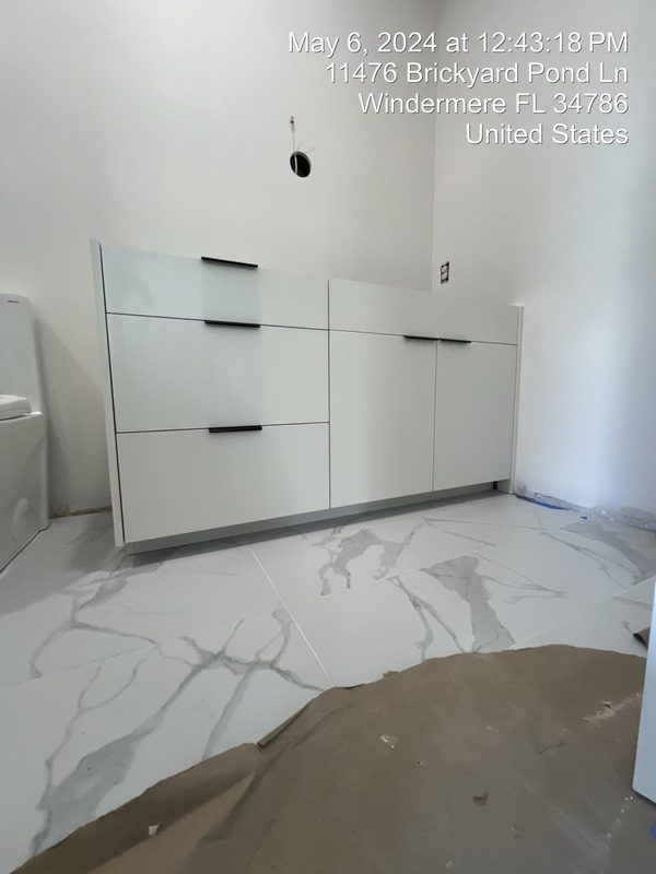 Modern bathroom with custom vanity cabinetry