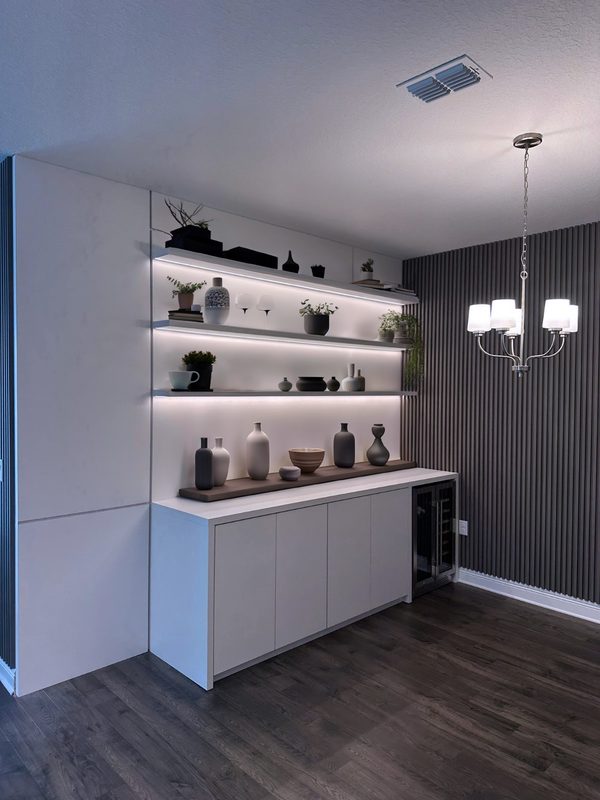 Elegant display room with illuminated shelving