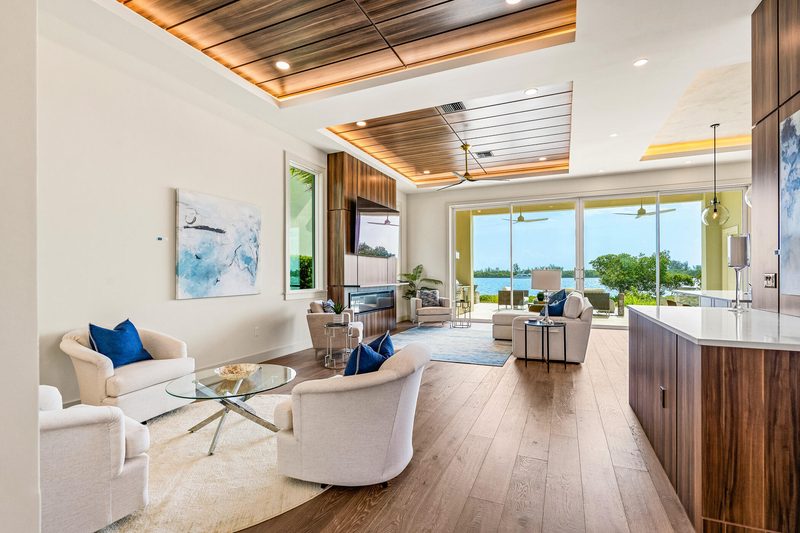 Warm living room with integrated millwork