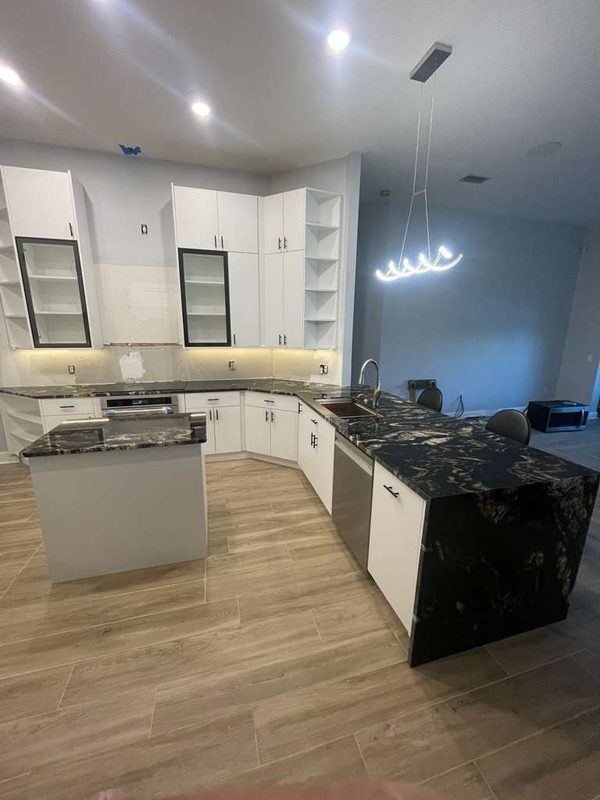 Contemporary Kitchen with Custom White Cabinetry