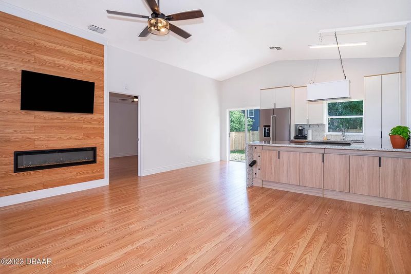 Warm living room with integrated millwork