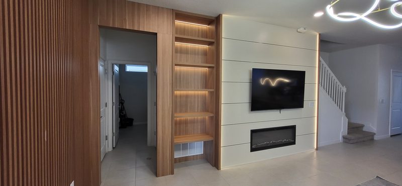 Modern living room with integrated entertainment wall