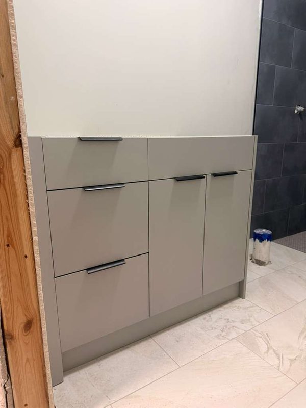Modern bathroom with custom vanity cabinetry