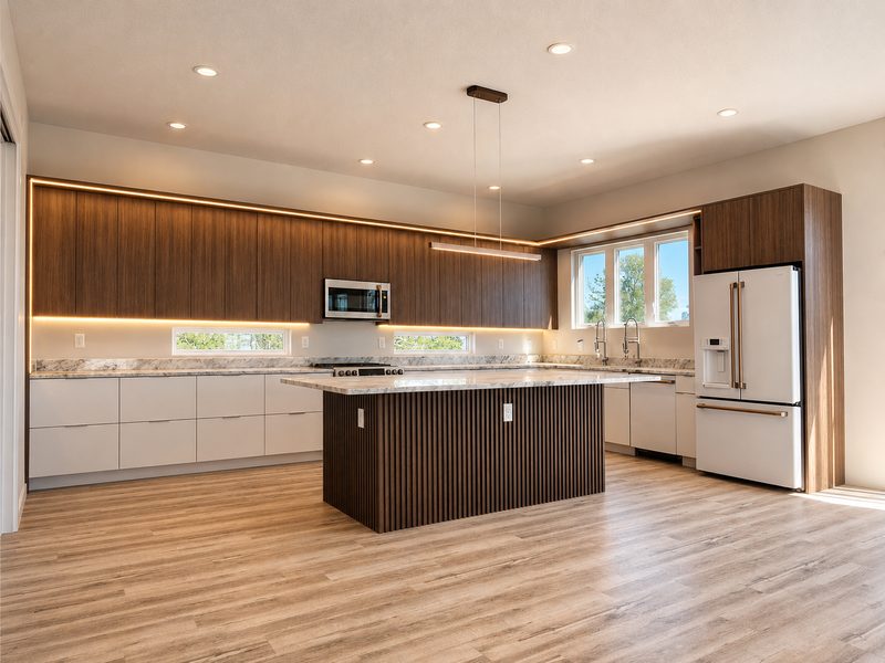 Contemporary kitchen with custom wood cabinetry