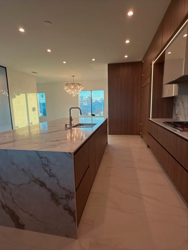 Contemporary Kitchen with Custom Marble Island