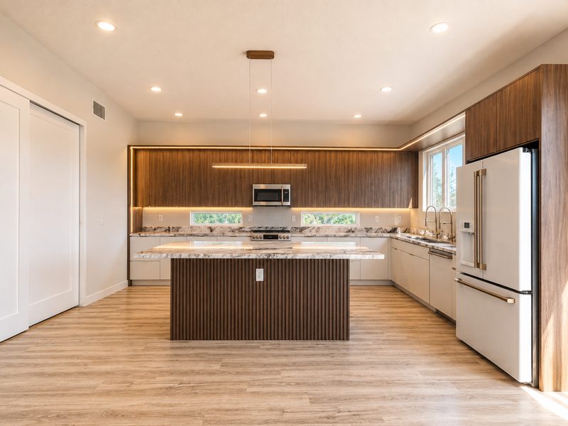 Refined kitchen with custom wood cabinetry