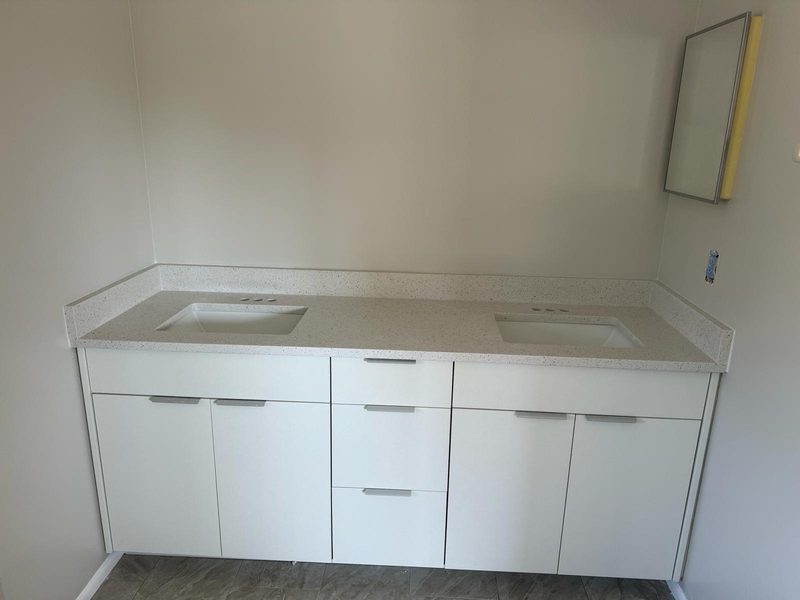 Custom bathroom vanity with quartz countertop