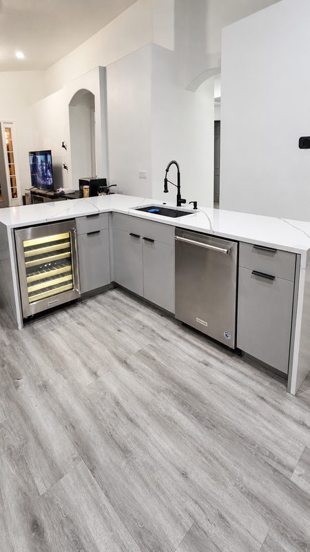 Modern Kitchenette with Custom Gray Cabinetry