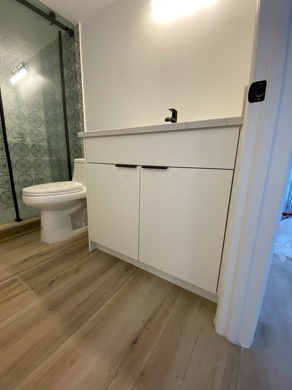 Modern bathroom with custom vanity cabinetry