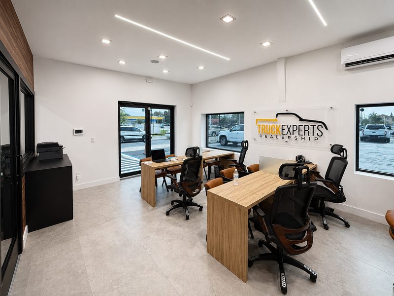 Modern office with custom wooden desks