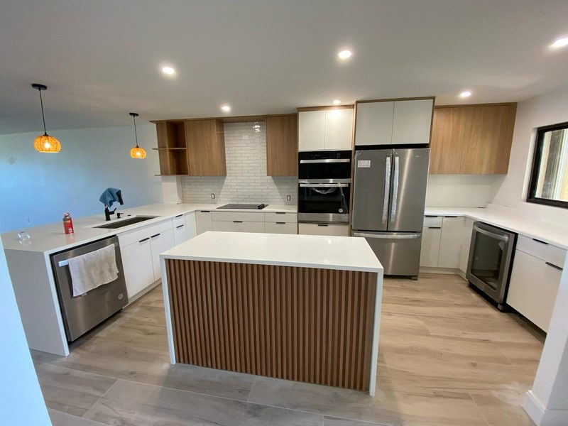 Contemporary kitchen with custom island cabinetry