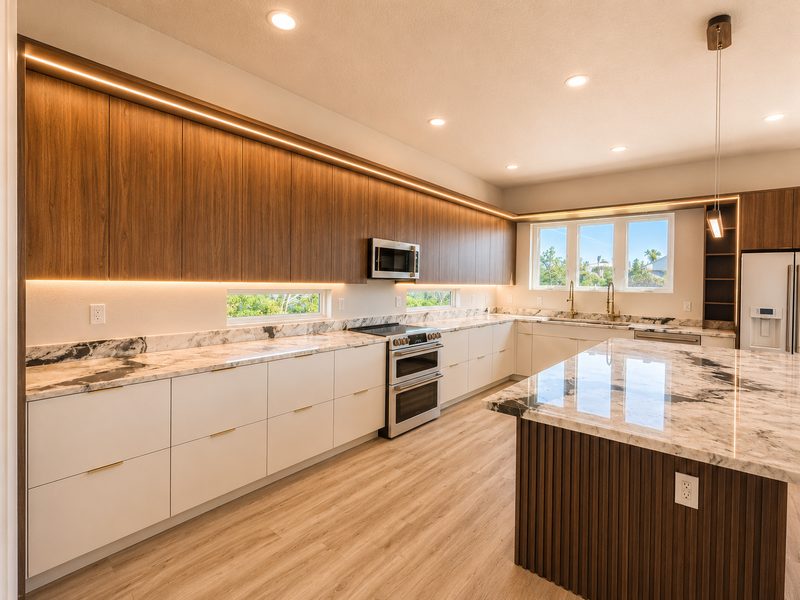 Contemporary kitchen with custom wood cabinetry
