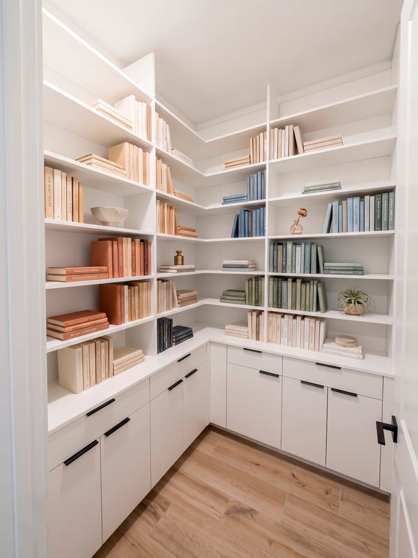 Sophisticated home library with custom shelving