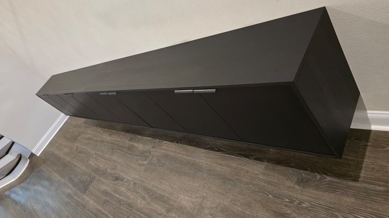 Modern living room with floating media console