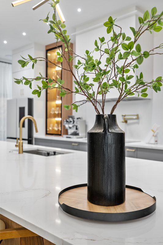 Contemporary kitchen with marble countertops