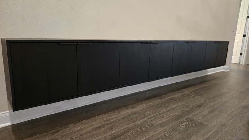 Minimalist storage with sleek black cabinetry