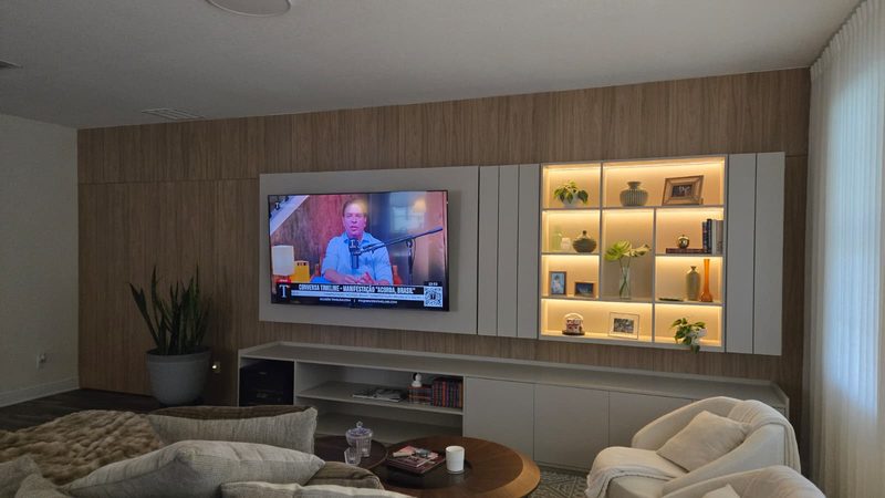 Warm living room with integrated millwork