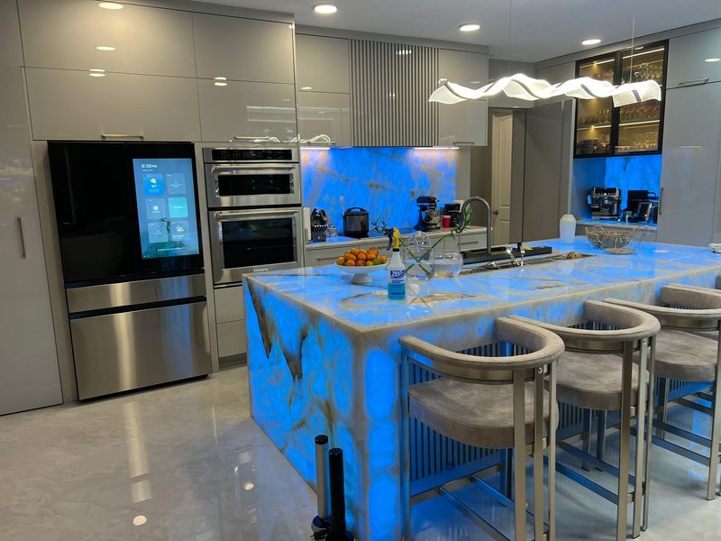 Contemporary Kitchen with Custom Blue Island