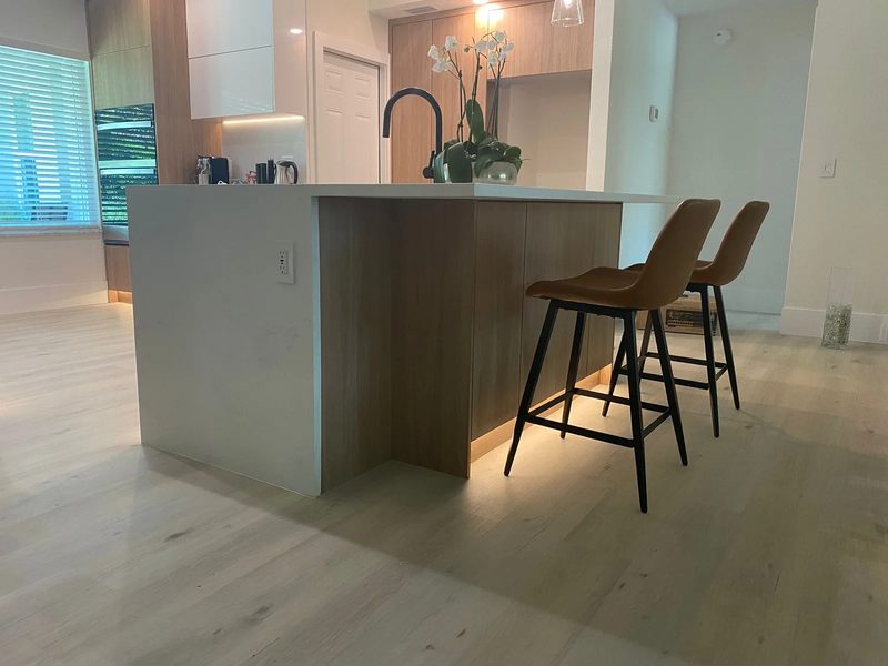 Contemporary kitchen with custom island cabinetry