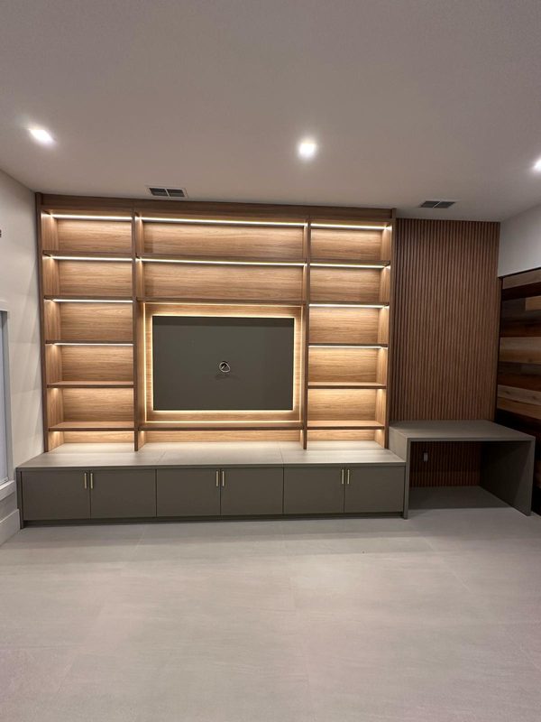 Luxury media room with custom cabinetry