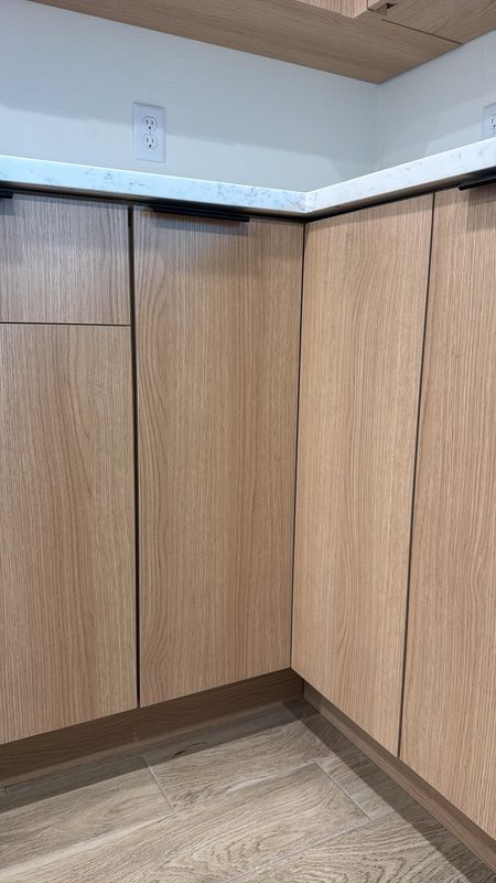 Minimalist kitchen with light oak cabinetry
