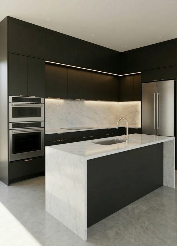 Contemporary kitchen with custom black cabinetry