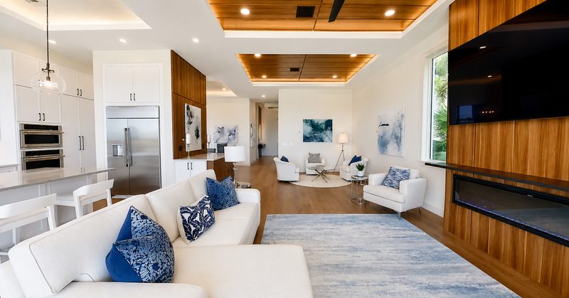 Warm living room with integrated millwork