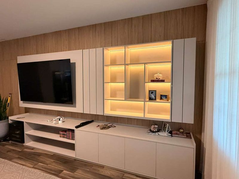 Warm living room with integrated millwork