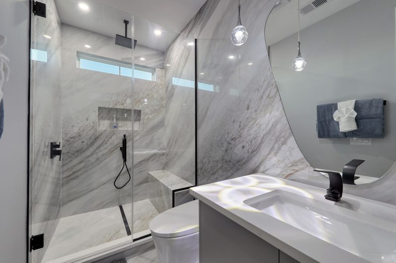 Elegant bathroom with marble stone walls