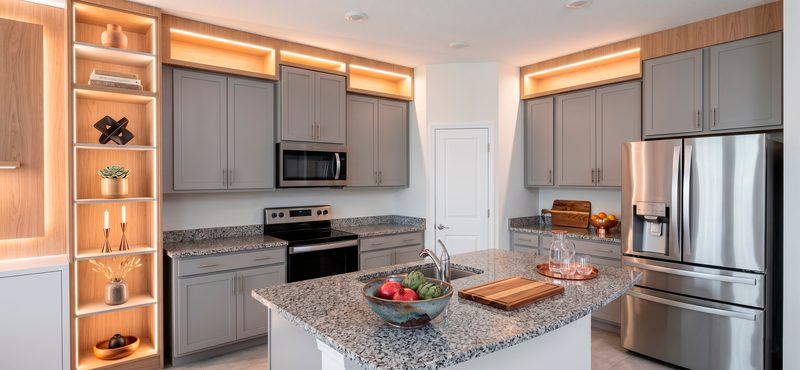 Contemporary Kitchen with Custom Gray Cabinetry
